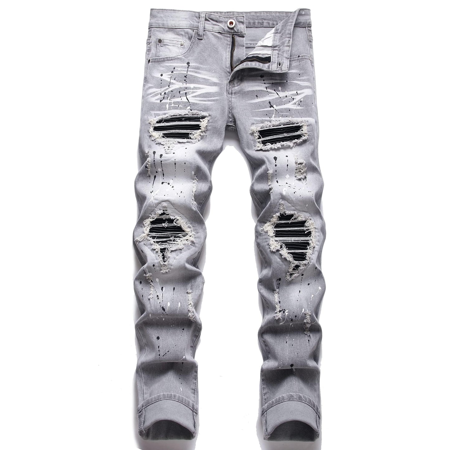 AITITIA Men's Ripped Regular Fit Stretch Jeans (32, 6620 Grey)