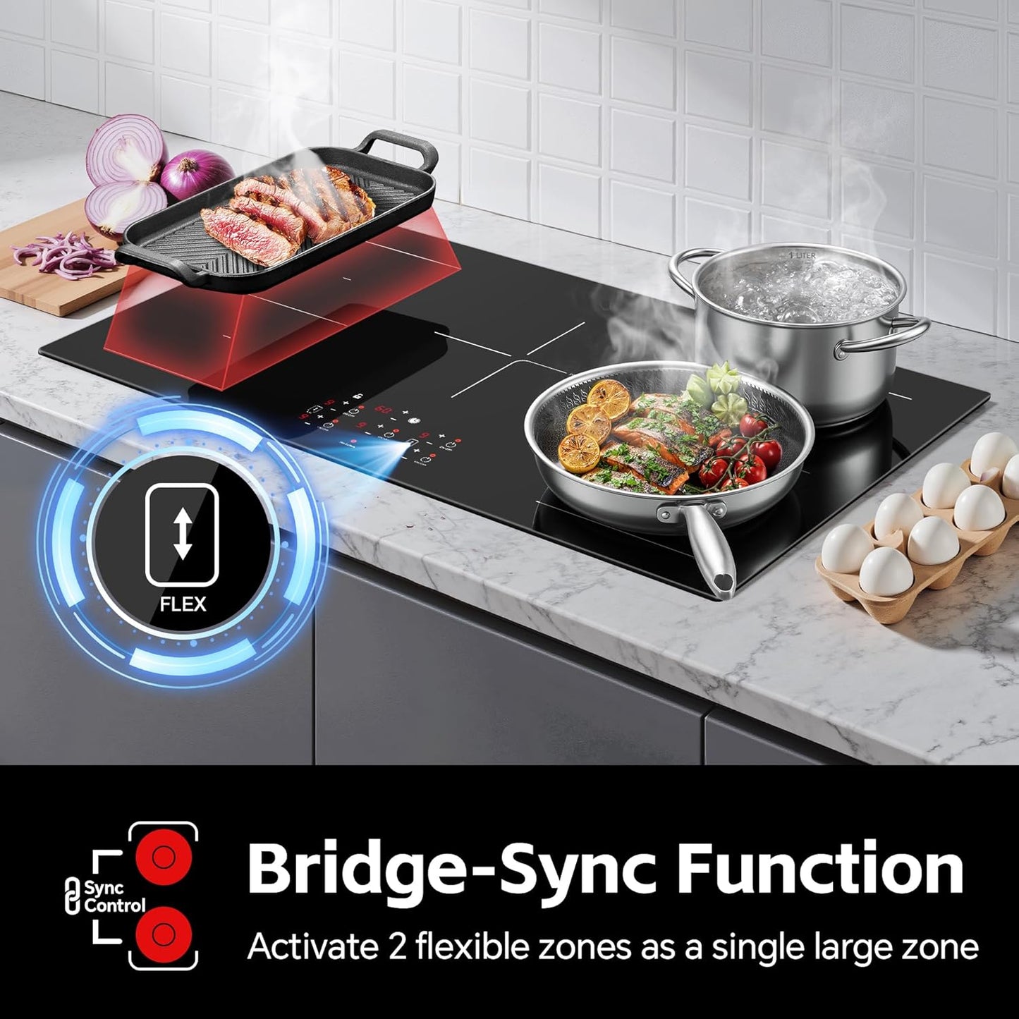 Advanced 36-inch 5-Burner Induction Cooktop: 10800W, Bridge, Booster, Safety Features