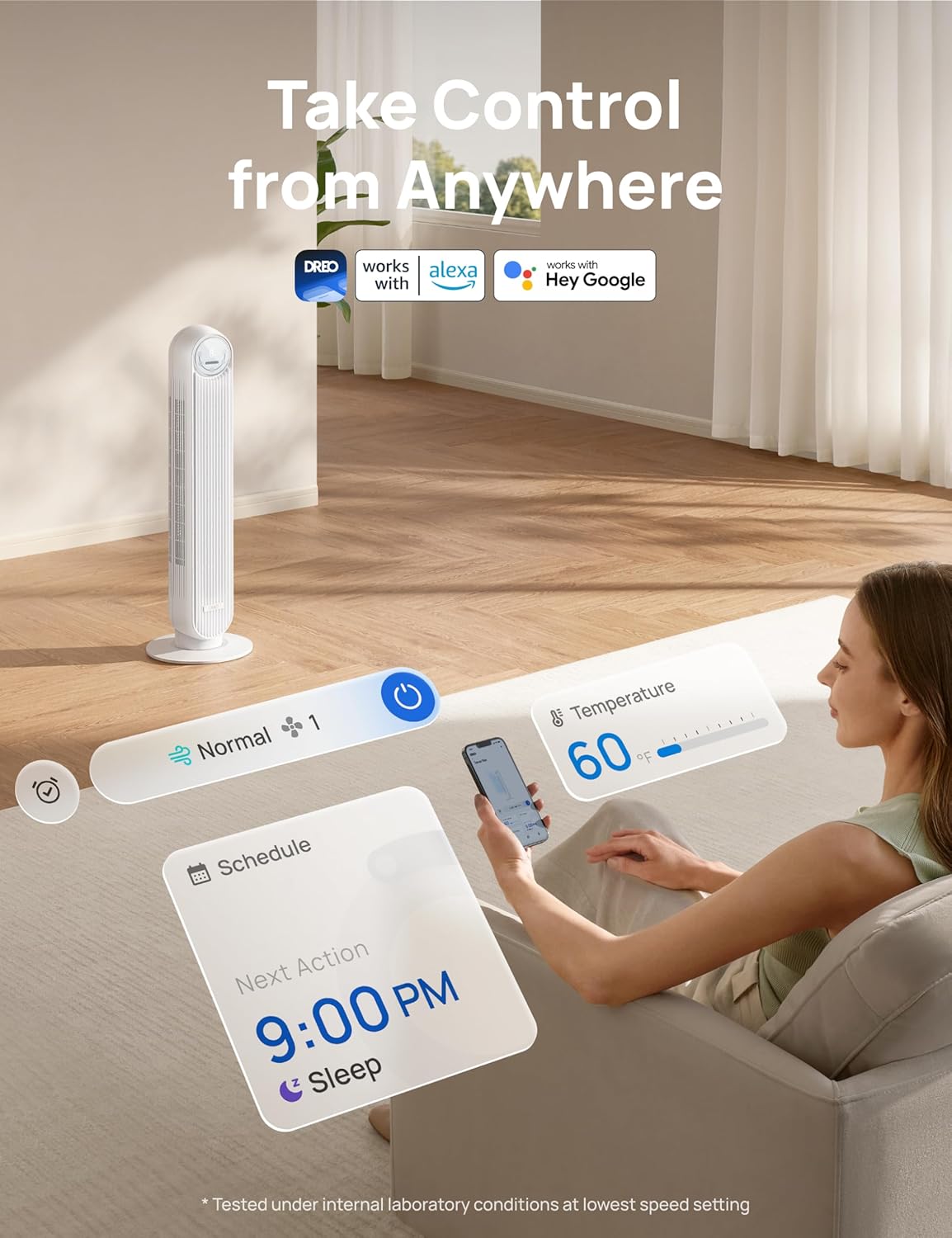 Dreo Smart Quiet Oscillating Bladeless Tower Fan for Bedroom, WiFi Voice Control