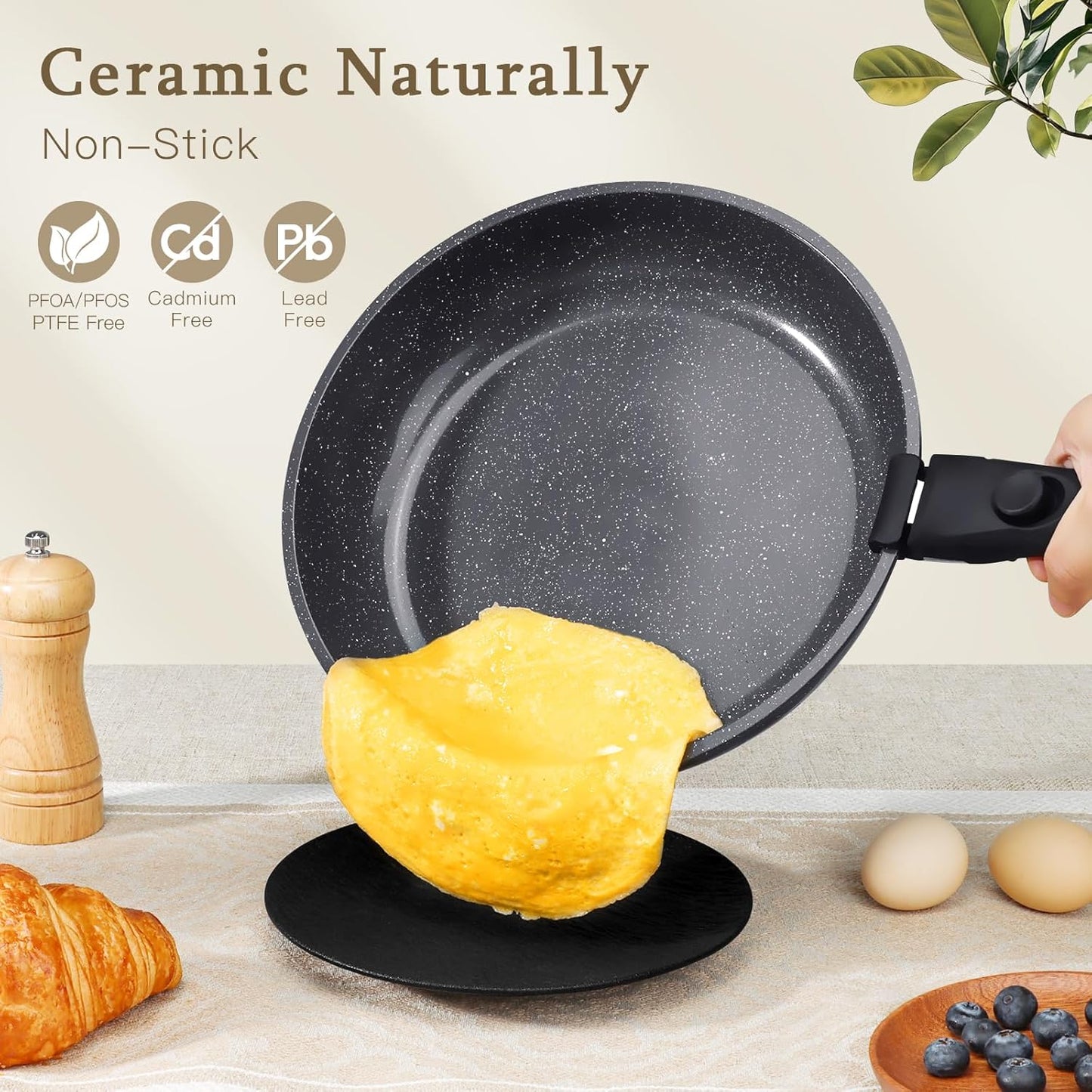 GiPP Healthy 15-Piece Ceramic Non-Stick Cookware Set with Detachable Handles