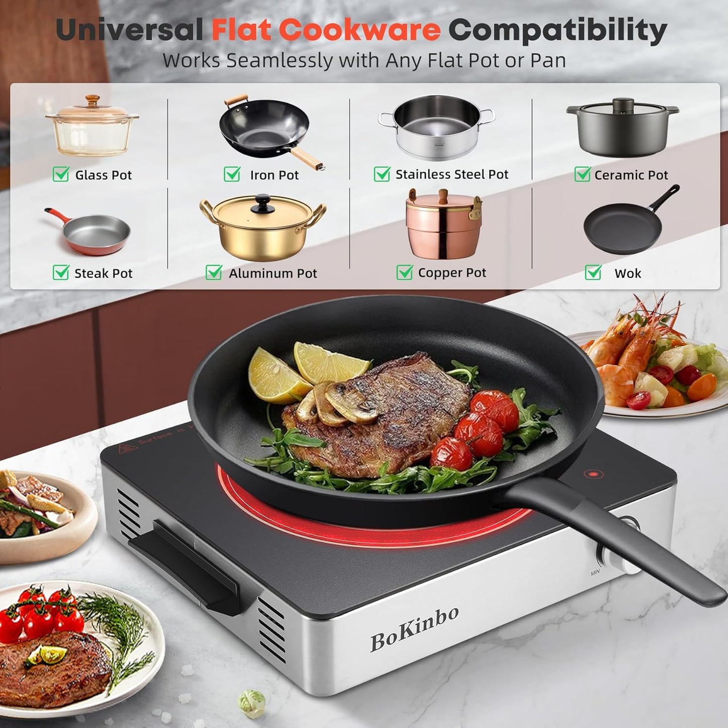 BoKinbo 1800W Portable Infrared Electric Burner - Compact Countertop Hot Plate