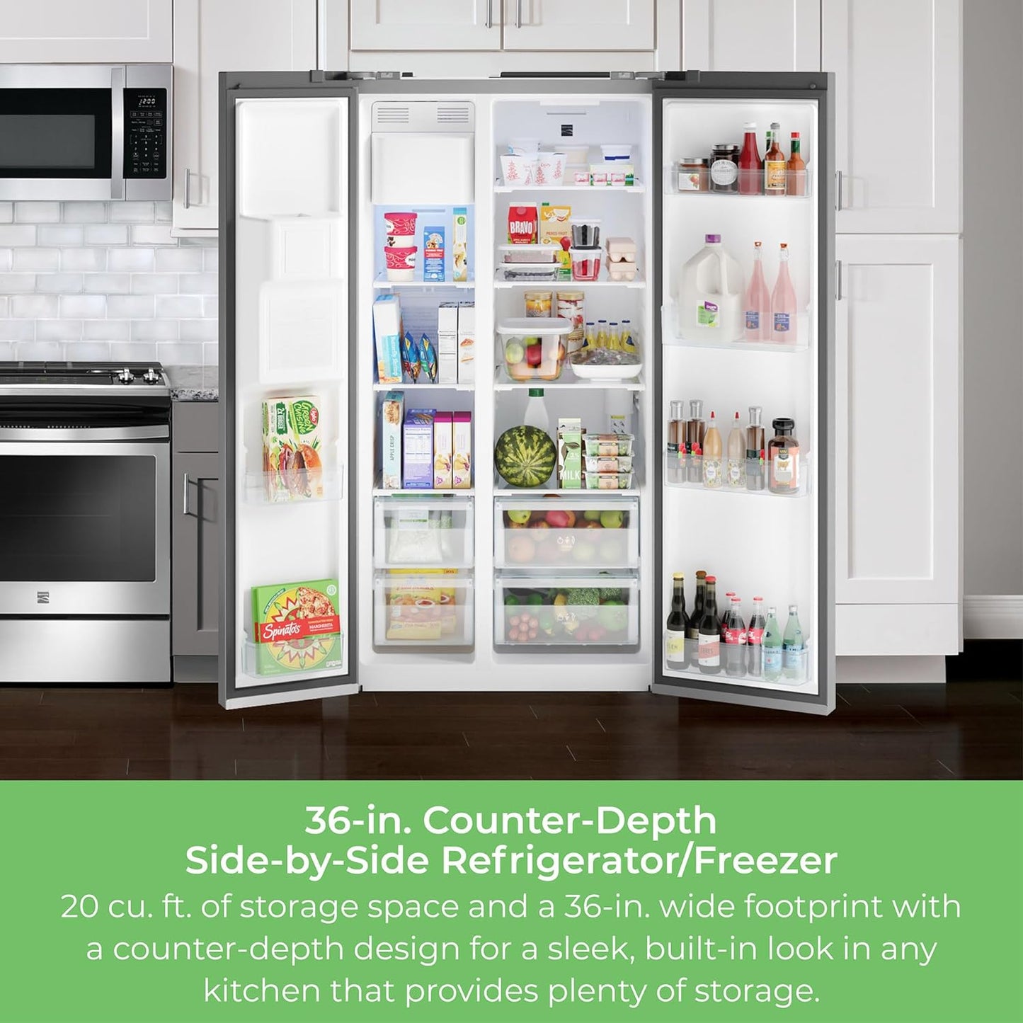 Kenmore 20 cu.ft. Counter-Depth Side-by-Side Refrigerator with Accela Chill, Ice & Water