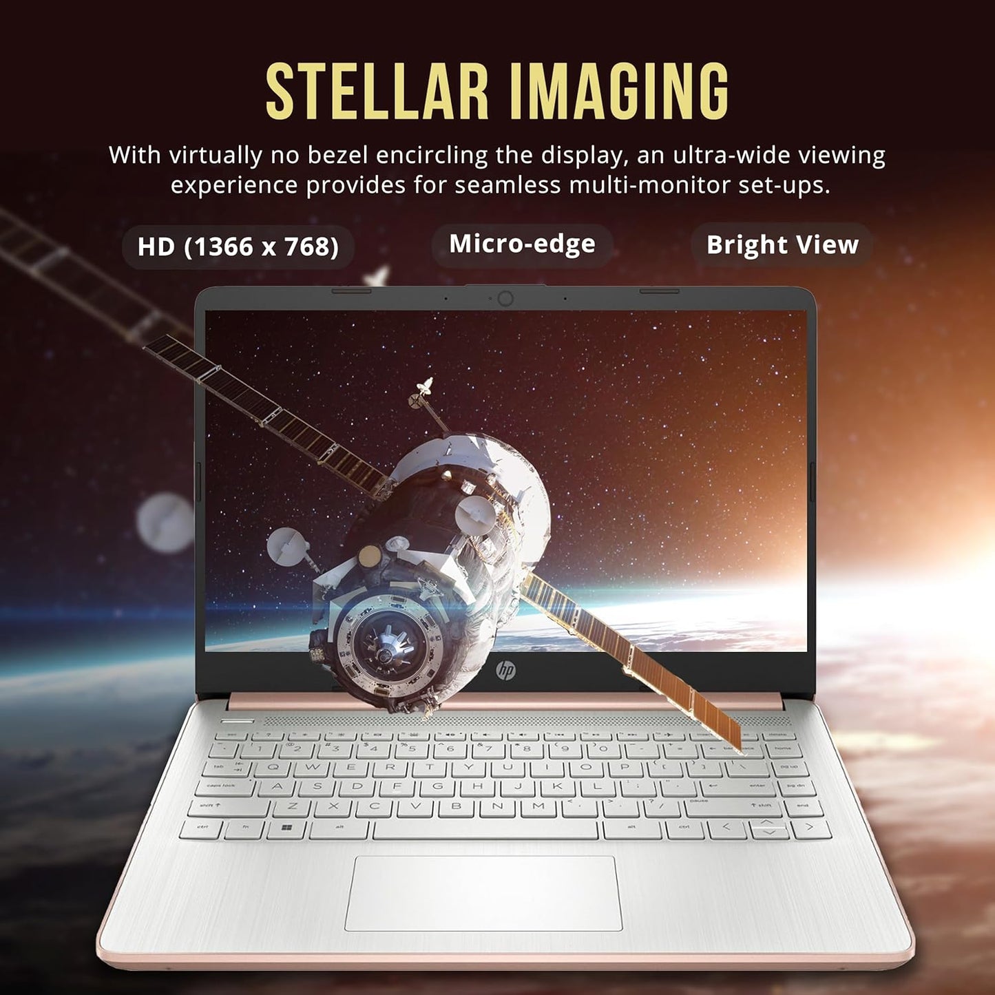HP Stream 14" HD BrightView Laptop, Intel Celeron, 16GB RAM, 416GB Storage Gold