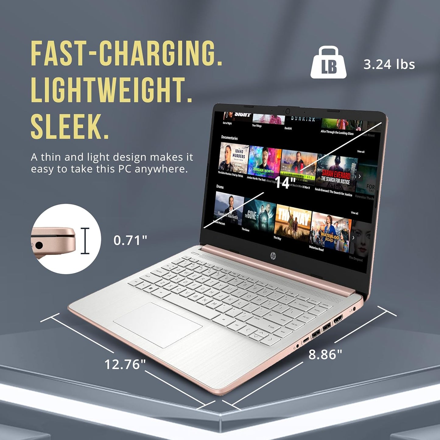 HP Stream 14" HD BrightView Laptop, Intel Celeron, 16GB RAM, 416GB Storage Gold