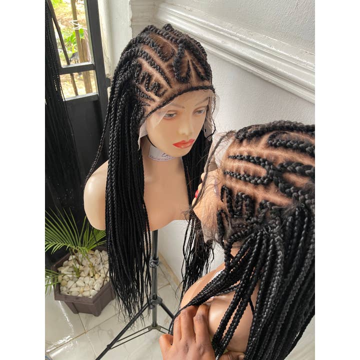 Premium Cornrow Braided Wig for Black Women, Glueless Lace Front with Elastic Band