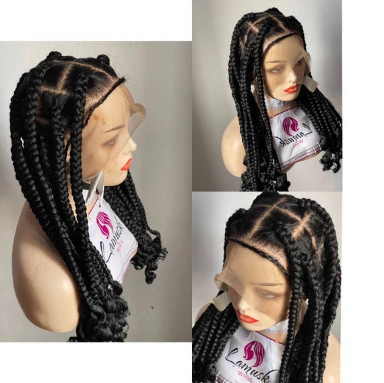 Elegant Knotless Jumbo Braids Wig with Curly Ends, Full Lace Glueless Natural Look