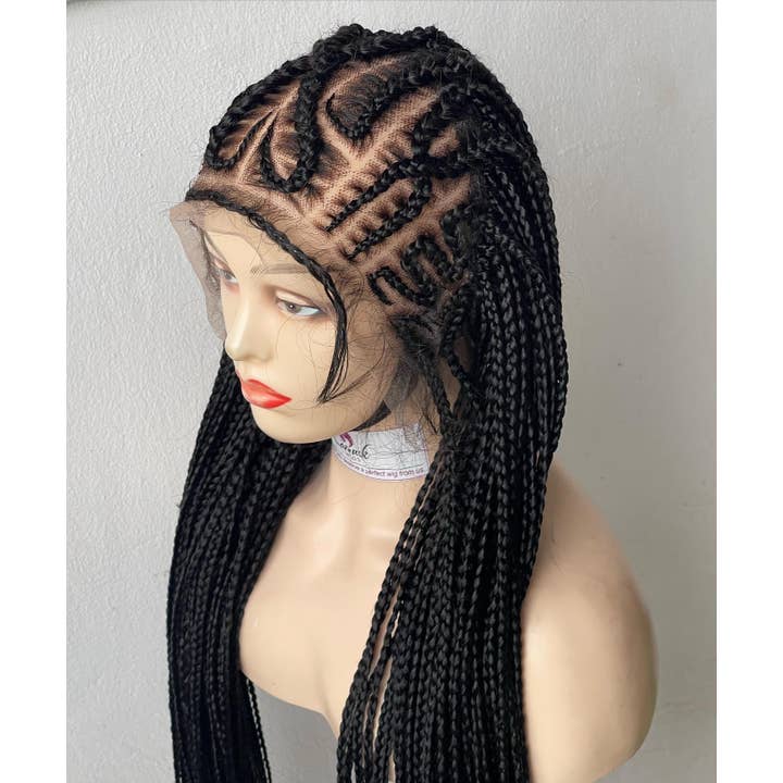 Premium Cornrow Braided Wig for Black Women, Glueless Lace Front with Elastic Band