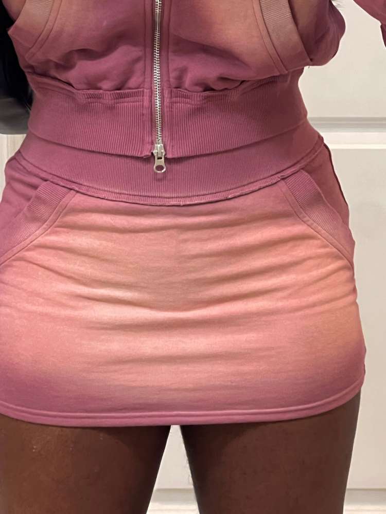 Trendy Mineral Washed Pink Zipper Cropped Skirt Set for Stylish Women