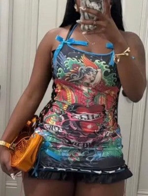 Stylish Denim Backless V-Neck Tiered Split Hem Maxi Dress for Women