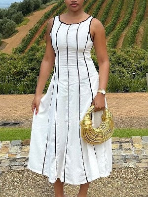 Elegant U-Neck Sleeveless Fitted Maxi Dress, Pure Color Bodycon Style