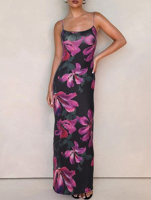 Elegant U-Neck Sleeveless Fitted Maxi Dress, Pure Color Bodycon Style