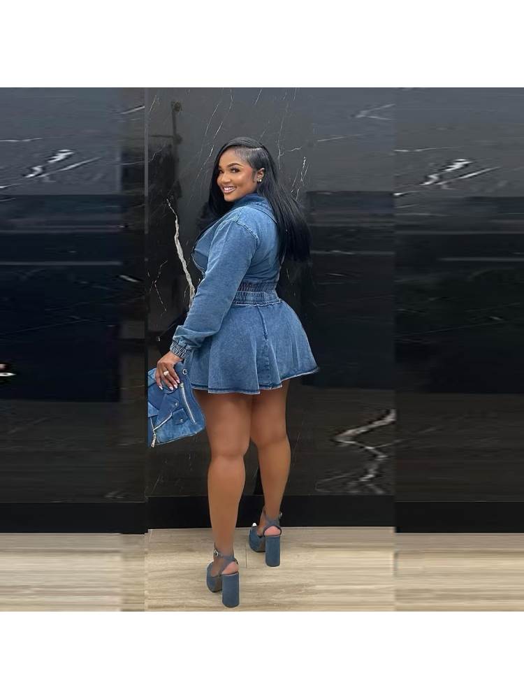 Trendy Washed Denim Cropped Hooded Skirt Set - Stylish Two-Piece Outfit