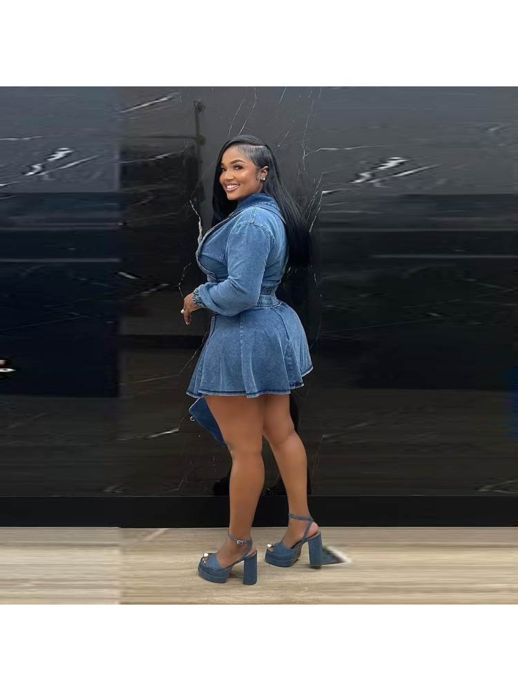 Trendy Washed Denim Cropped Hooded Skirt Set - Stylish Two-Piece Outfit