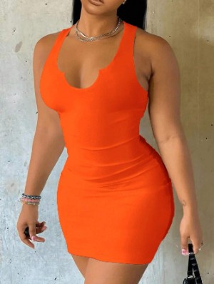 Elegant U-Neck Sleeveless Fitted Maxi Dress, Pure Color Bodycon Style