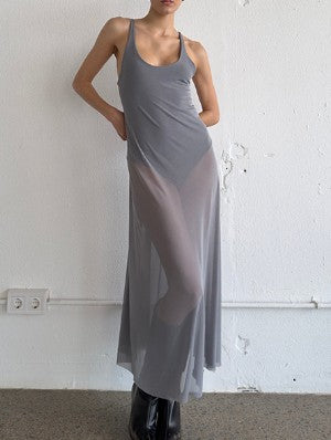 Elegant U-Neck Sleeveless Fitted Maxi Dress, Pure Color Bodycon Style