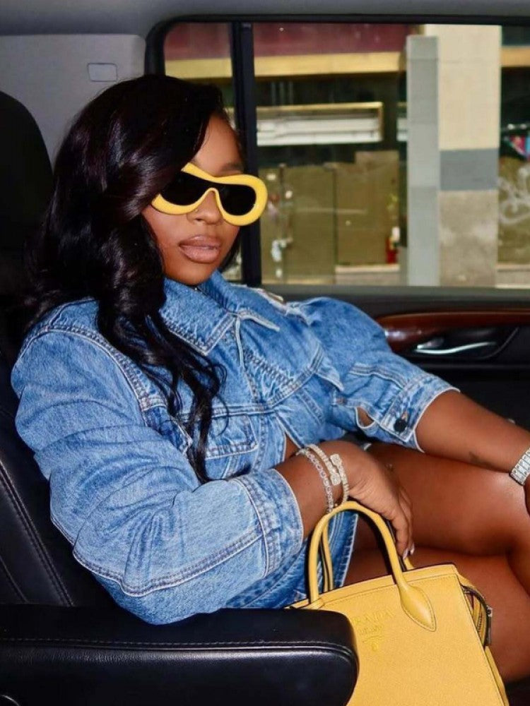 Trendy Washed Denim Cropped Jacket & Mini Skirt Set - Irregular Design