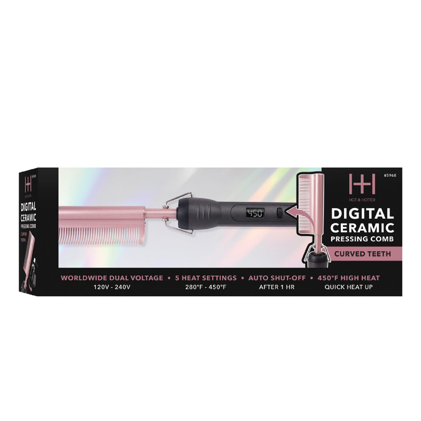 Hot & Hotter Digital Ceramic Pressing Comb with Curved Teeth for Frizz-Free Styling