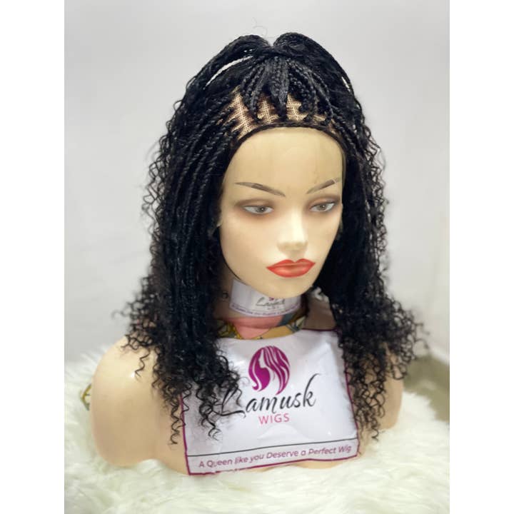 Knotless Goddess Bob Braided Wig with Boho Curls, Easy Wear Lace Front