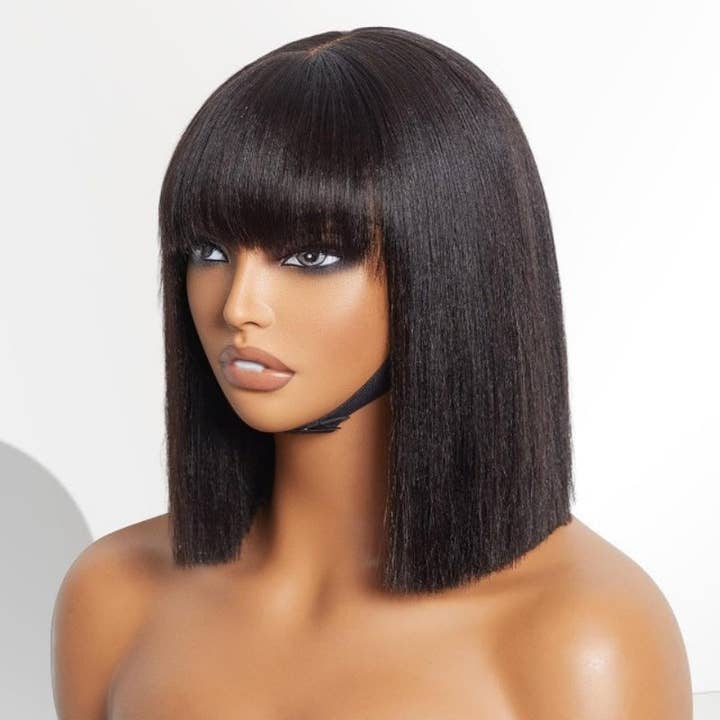 Chic Bob Style Straight Bang Wig - Chemical Fiber Hairpiece for All Seasons