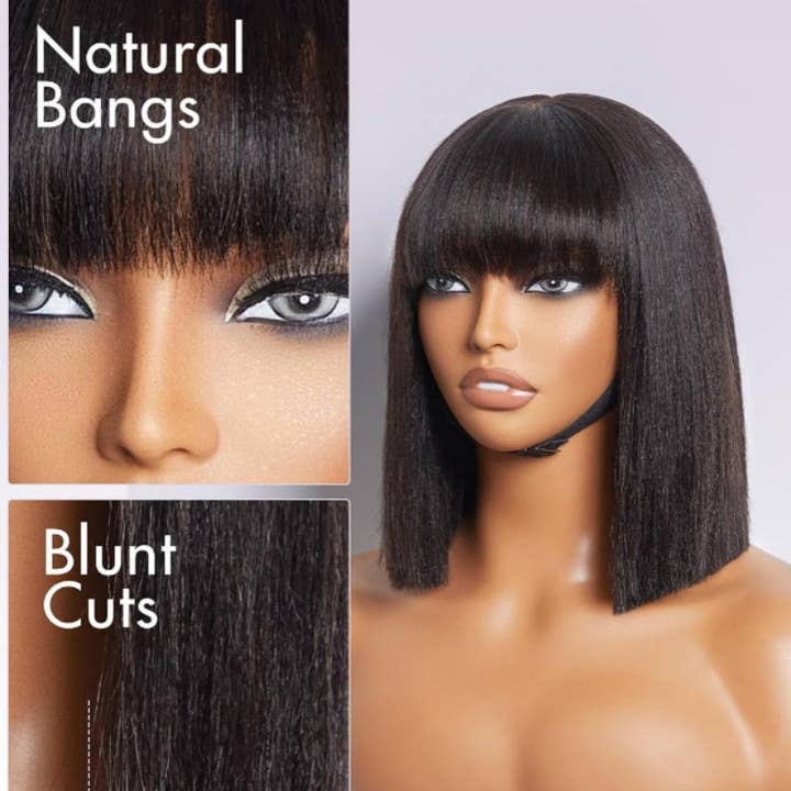 Chic Bob Style Straight Bang Wig - Chemical Fiber Hairpiece for All Seasons