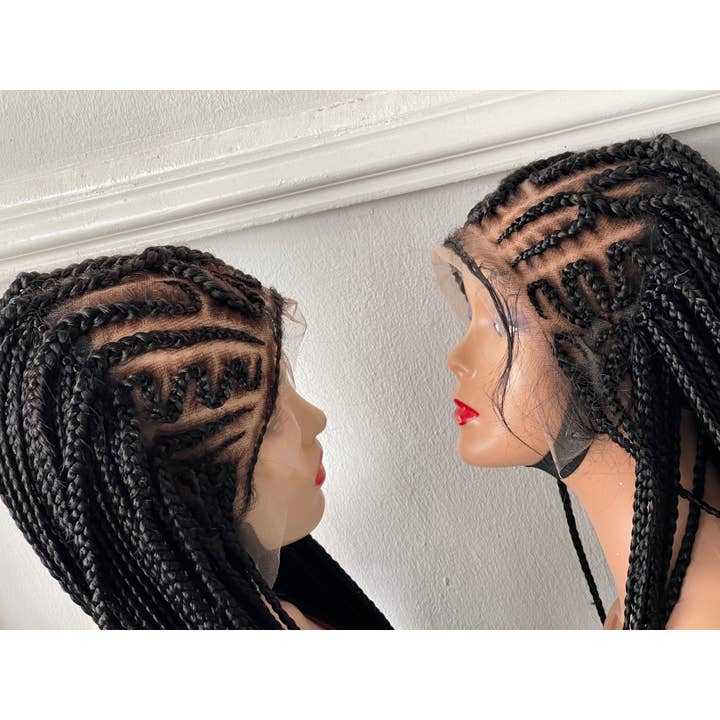 Premium Cornrow Braided Wig for Black Women, Glueless Lace Front with Elastic Band