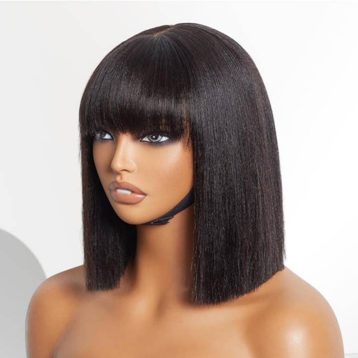 Chic Bob Style Straight Bang Wig - Chemical Fiber Hairpiece for All Seasons