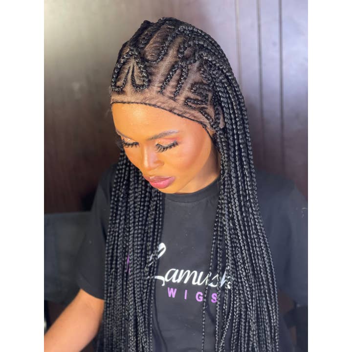 Premium Cornrow Braided Wig for Black Women, Glueless Lace Front with Elastic Band