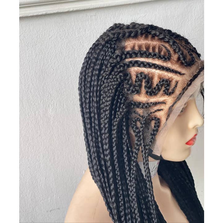 Premium Cornrow Braided Wig for Black Women, Glueless Lace Front with Elastic Band