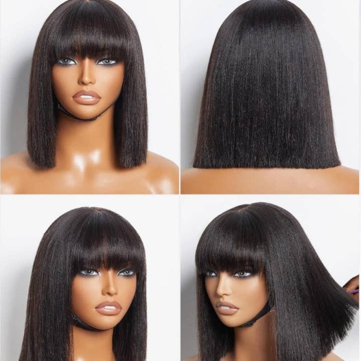 Chic Bob Style Straight Bang Wig - Chemical Fiber Hairpiece for All Seasons