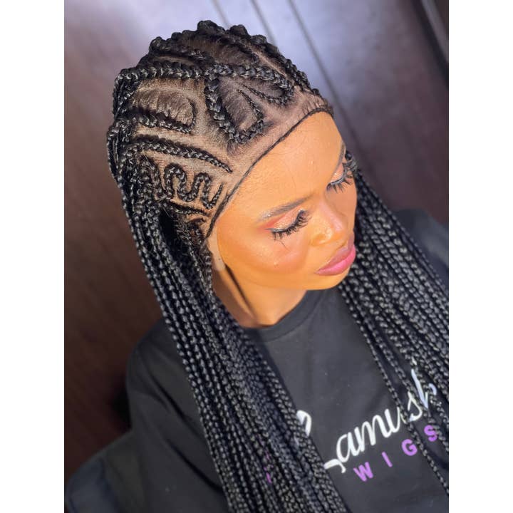 Premium Cornrow Braided Wig for Black Women, Glueless Lace Front with Elastic Band