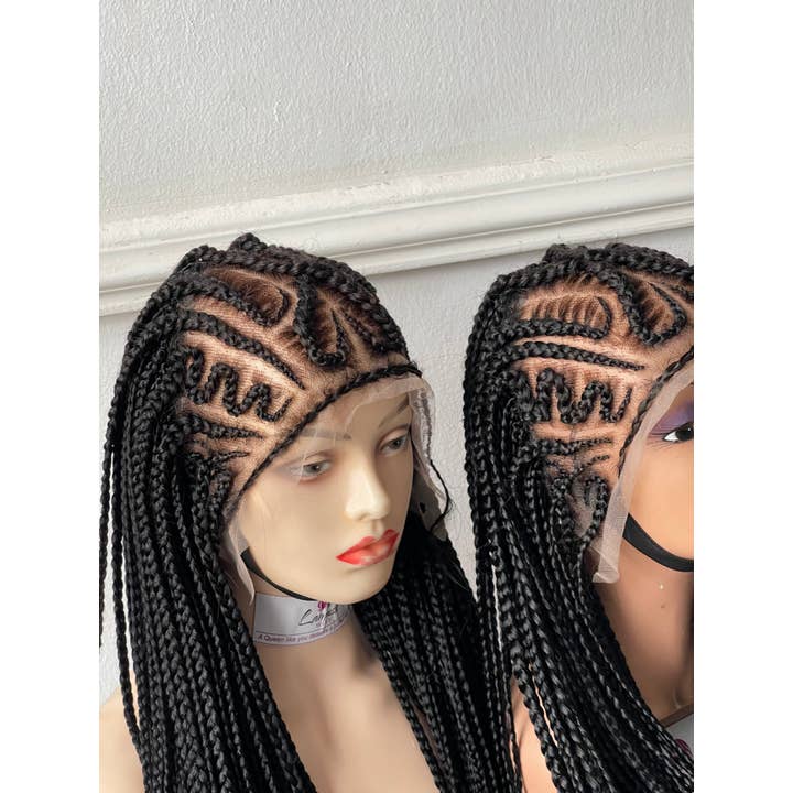 Premium Cornrow Braided Wig for Black Women, Glueless Lace Front with Elastic Band