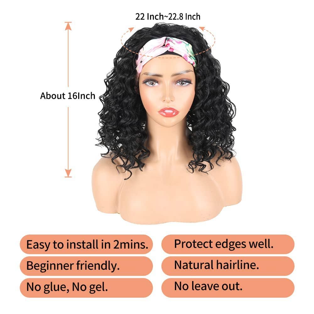 Chic Short Curly Headband Wig – Effortless Synthetic Hair for Instant Style