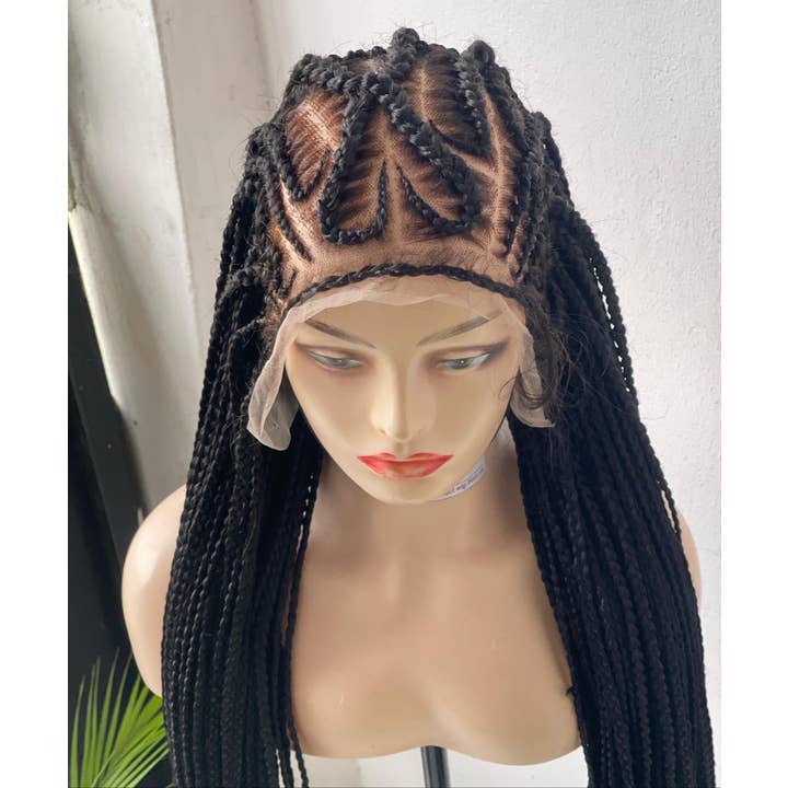 Premium Cornrow Braided Wig for Black Women, Glueless Lace Front with Elastic Band