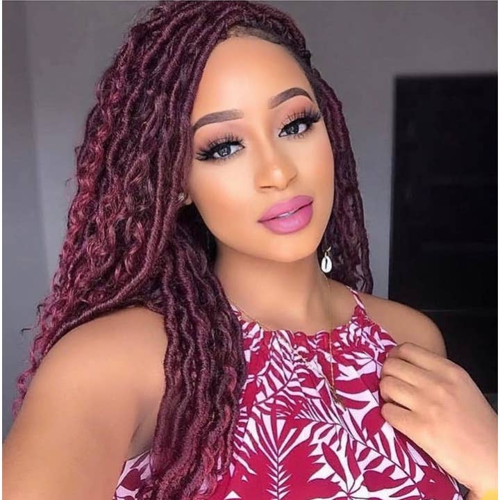 Exquisite Bohemian Faux Locs Braided Wig for Black Women - Goddess Burgundy Style