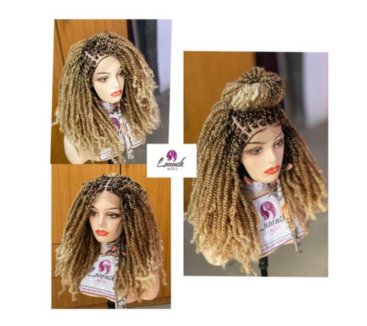 Premium Handmade Lace Frontal Braided Wig – Spring Twist & Passion Twist Style