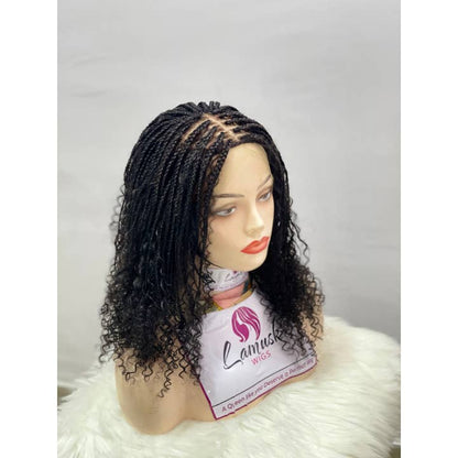 Knotless Goddess Bob Braided Wig with Boho Curls, Easy Wear Lace Front