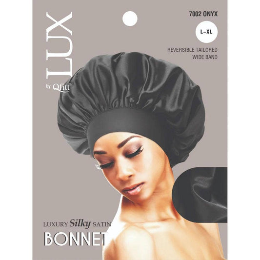 Qfitt Luxury Silky Satin Bonnet X-Large Onyx Hair Protection Sleep Cap