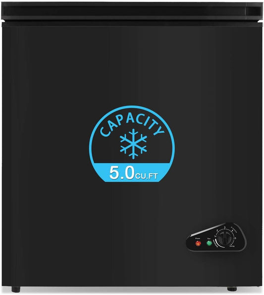 Rosmena Black 5.0 Cu. Ft. Compact Chest Freezer, Removable Basket, Quiet Operation