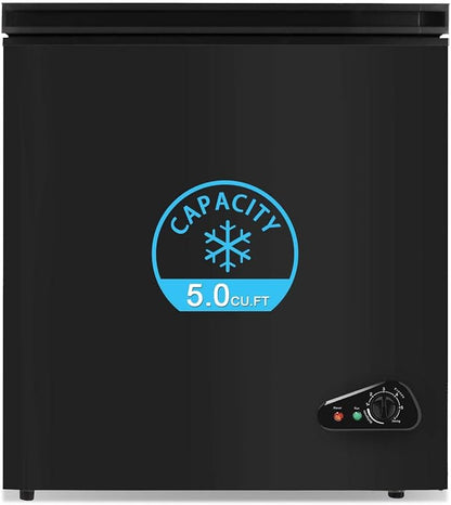 Rosmena Black 5.0 Cu. Ft. Compact Chest Freezer, Removable Basket, Quiet Operation