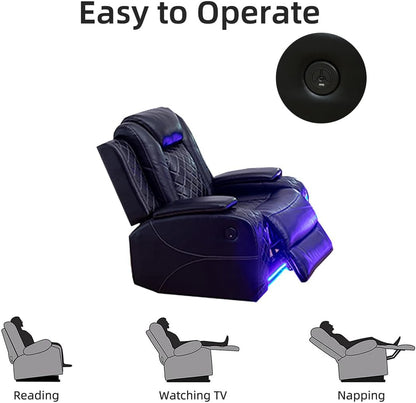 Modern 3-Piece Black Leather Power Recliner Sofa Set with LED & Console
