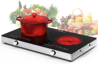 VBGK Dual Electric Cooktop with Knob Control, Child Lock, Timer, 110V