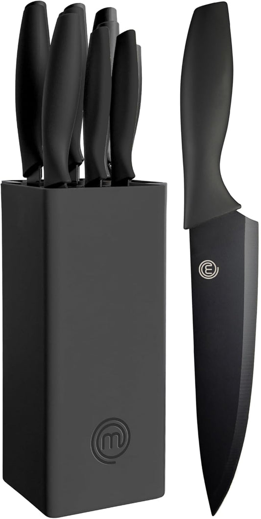 MasterChef 6-Piece Kitchen Knife Set with Block, Non-Stick Stainless Steel Blades
