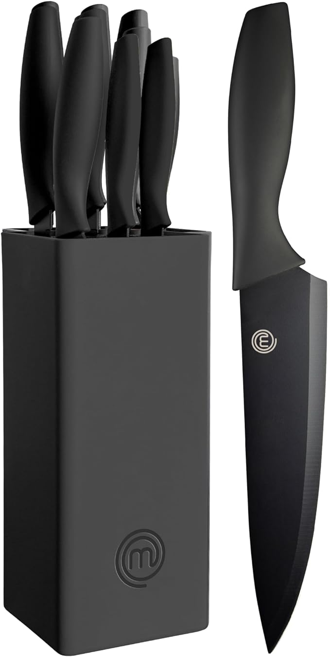 MasterChef 6-Piece Kitchen Knife Set with Block, Non-Stick Stainless Steel Blades