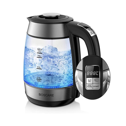 Electric Glass Kettle 1.7L, Hot Water Boiler with 1500W Fast Boiling/ 5 Presets LED Indicator Lights/Removable Tea Infuser/Auto Shut-off