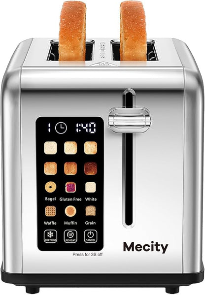 Mecity Smart Stainless Steel 2-Slice Toaster, Touch Screen, Wide Slots