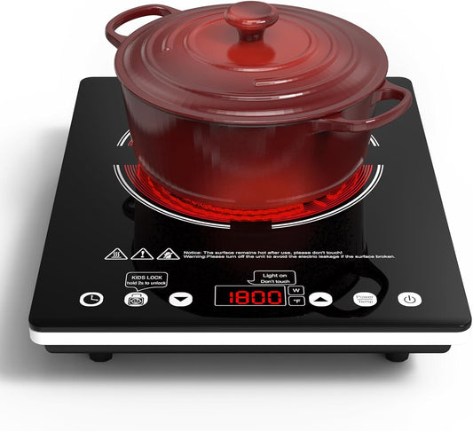 Portable Electric Infrared Cooktop Single Burner - 1800W Touch Control Stove