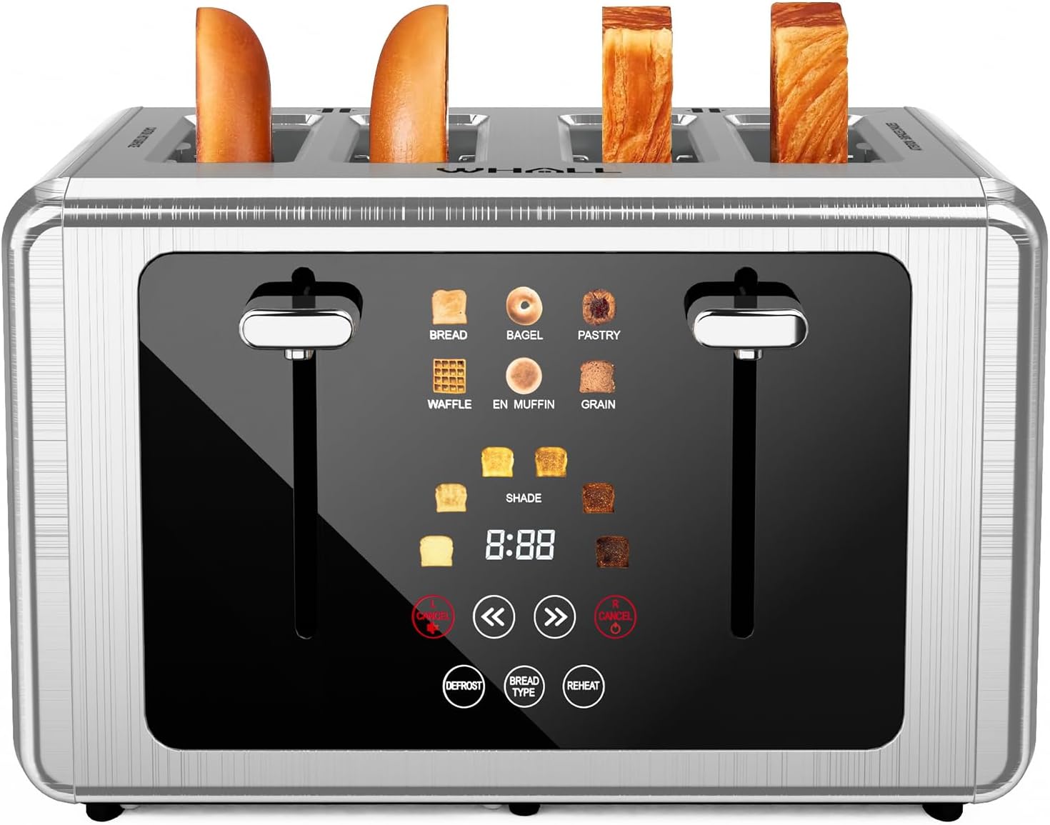 Whall 4-Slice Smart Touchscreen Toaster, Stainless Steel Digital Timer, Dual Control