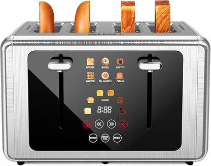 Whall 4-Slice Smart Touchscreen Toaster, Stainless Steel Digital Timer, Dual Control