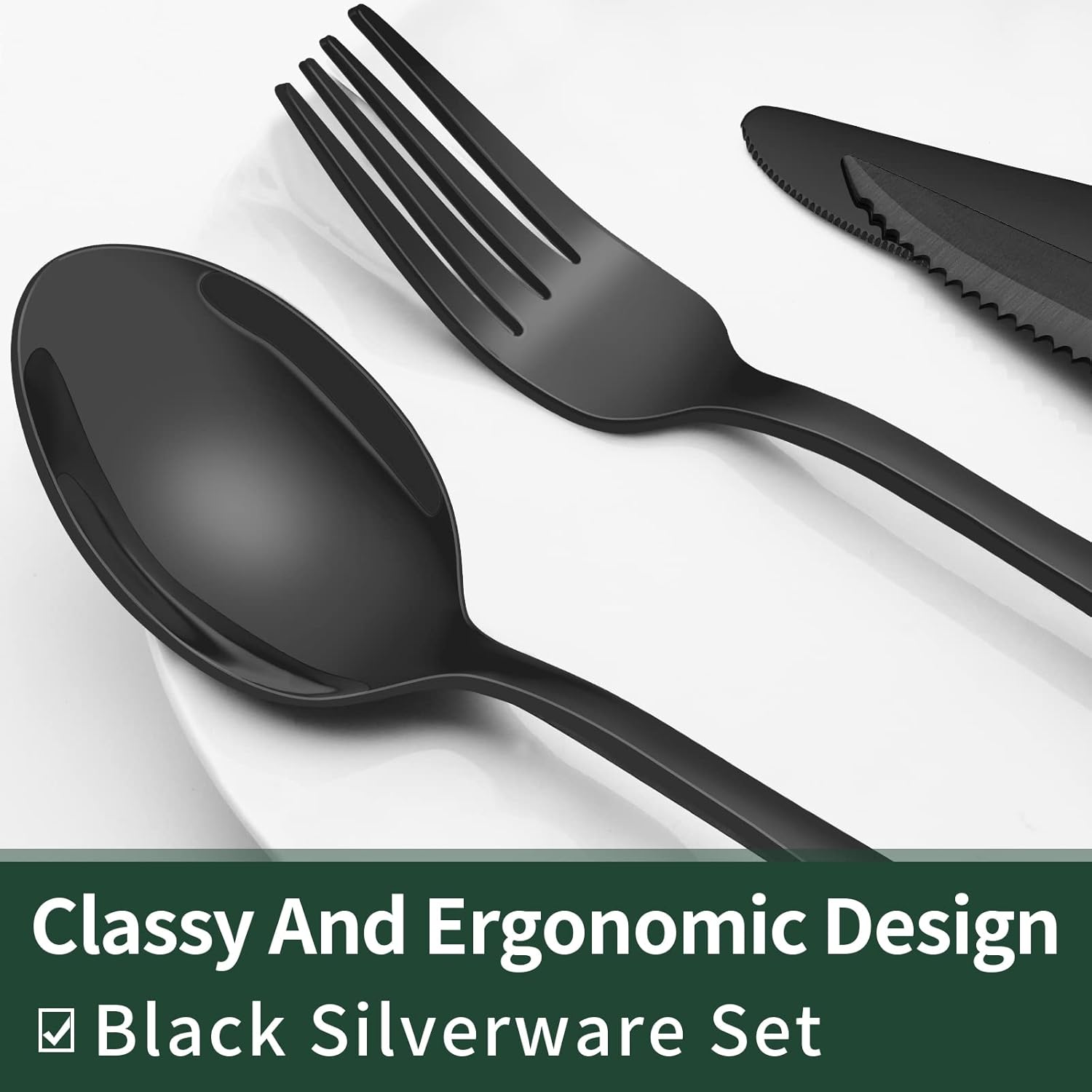 Elegant 24-Piece Black Stainless Steel Flatware Set with Steak Knives for 4
