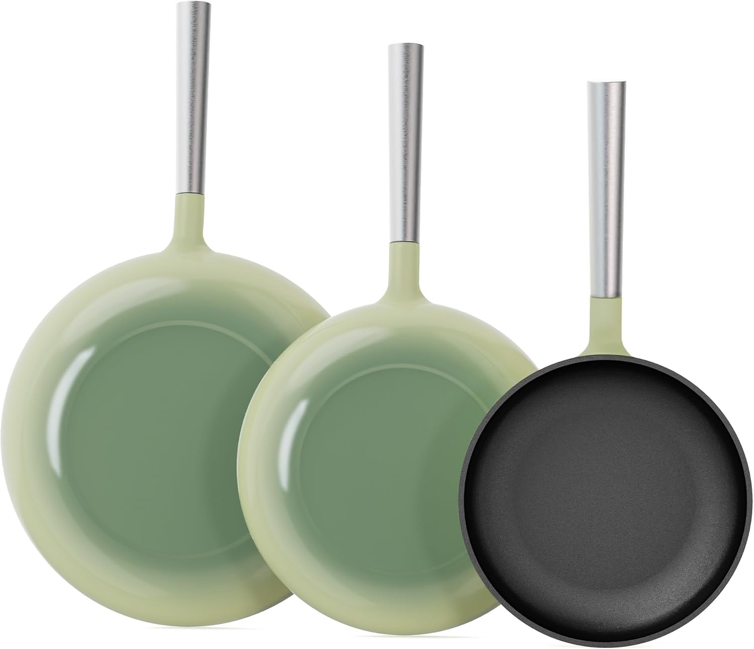 KOKHUB Non-Toxic Titanium Enameled 3-Piece Cast Iron Skillet Set, Sage Green